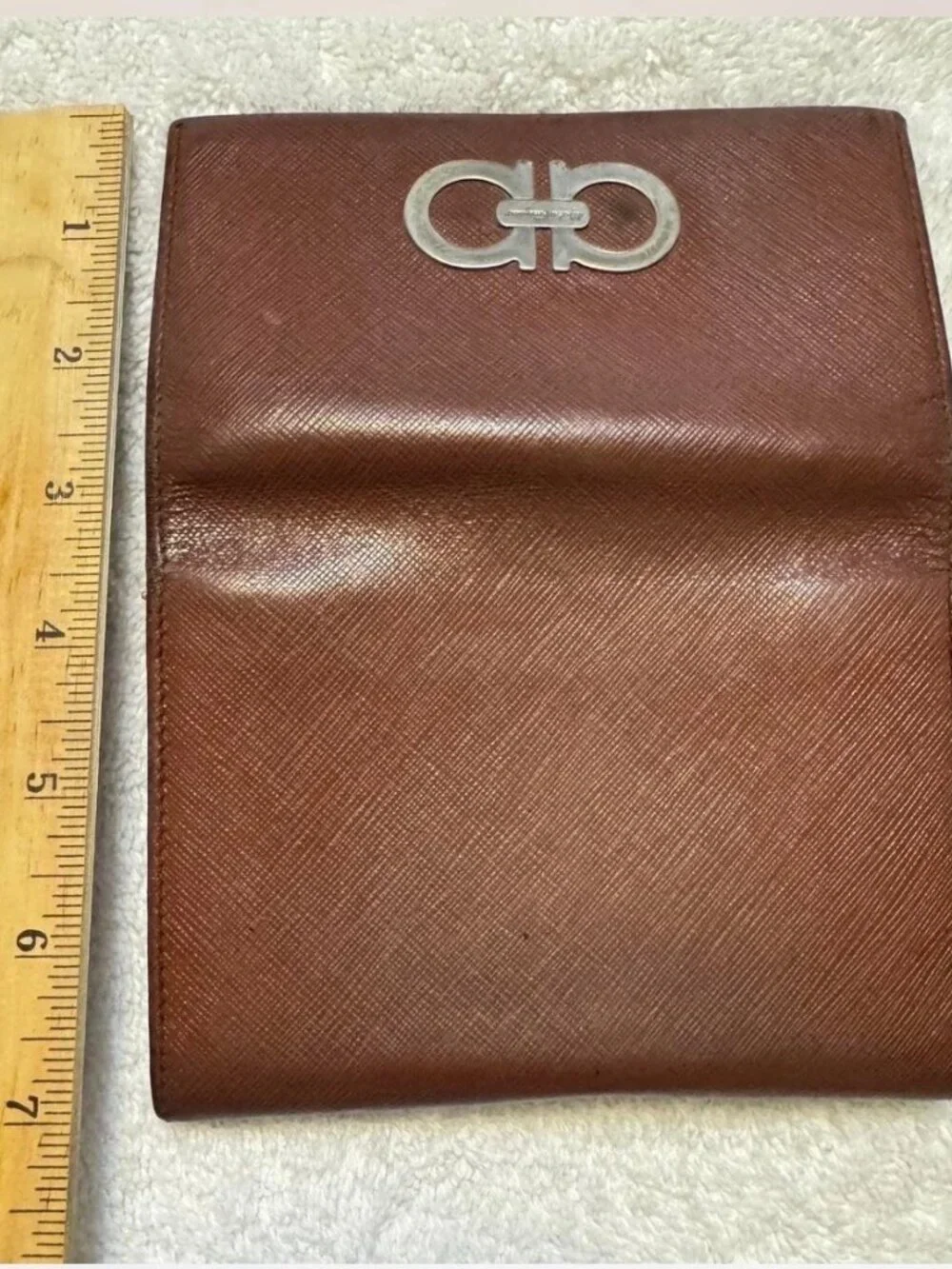 Salvatore Ferragamo Brown Leather Gancini Clutch with Gold Hardware